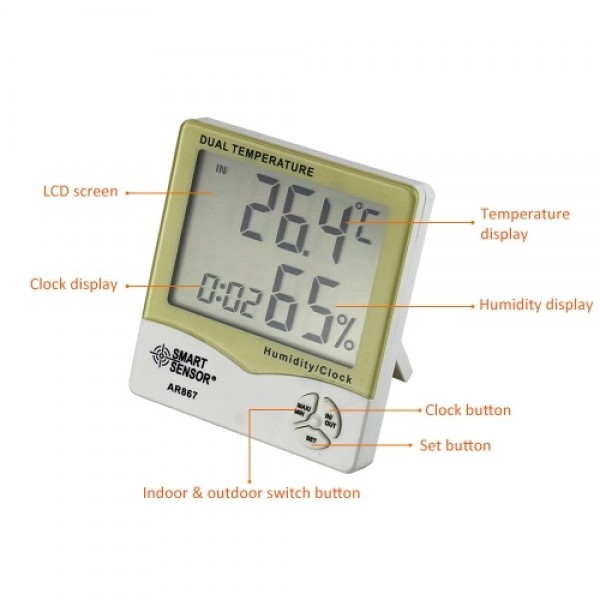 AR867 LCD Digital Hygrometer Thermometer Dual Humidity Temperature Meter Indoor Outdoor Tester Weather Station with