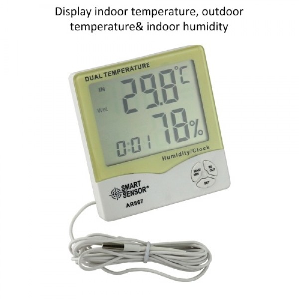 AR867 LCD Digital Hygrometer Thermometer Dual Humidity Temperature Meter Indoor Outdoor Tester Weather Station with