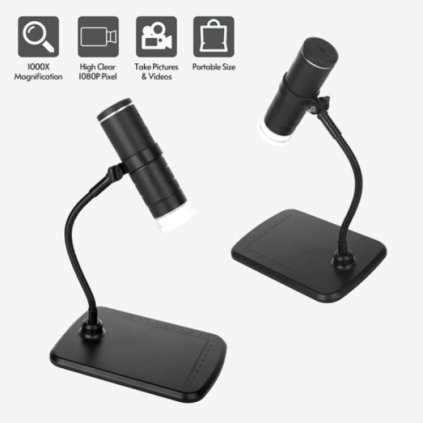 1000x Magnification Intelligent Digital Microscope Portable USB Rechargeable 2.0M Pixels High Clear PC WI-FI- Connection
