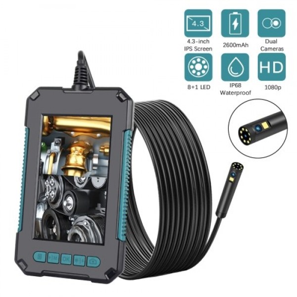 Industrial Endoscope with 8mm Automotive Inspection Camera Waterproof LED Light 4.3 inch Screen 1080P High Definition Digital Bo