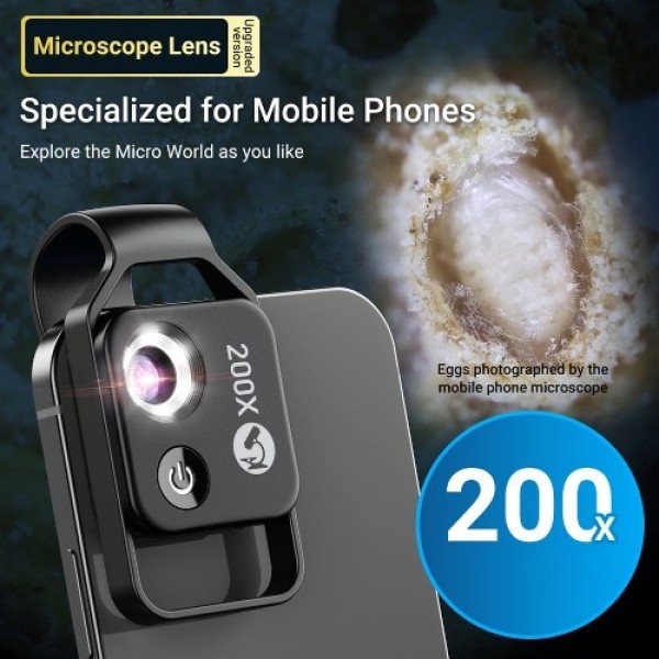 200X Portable Microscope Universal Mobilephone Microscope with 6 LED Lights 2 Level Brightness Adjustable No Need APP Multifunct