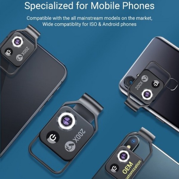 200X Portable Microscope Universal Mobilephone Microscope with 6 LED Lights 2 Level Brightness Adjustable No Need APP Multifunct