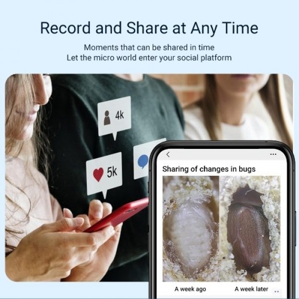 200X Portable Microscope Universal Mobilephone Microscope with 6 LED Lights 2 Level Brightness Adjustable No Need APP Multifunct