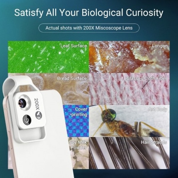 200X Portable Microscope Universal Mobilephone Microscope with 6 LED Lights 2 Level Brightness Adjustable No Need APP Multifunct