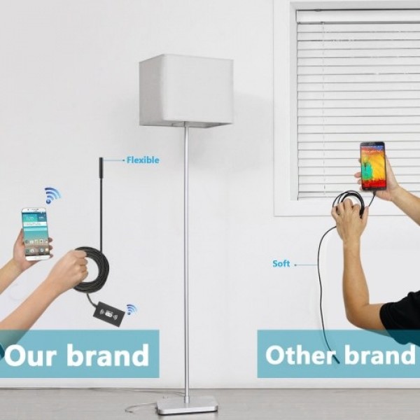 8mm Wireless Endoscope Camera IP68 Waterproof WiFi Inspection 2.0MP HD 8 LED Semi-Rigid Cable Borescope for iPhones iPads Androi