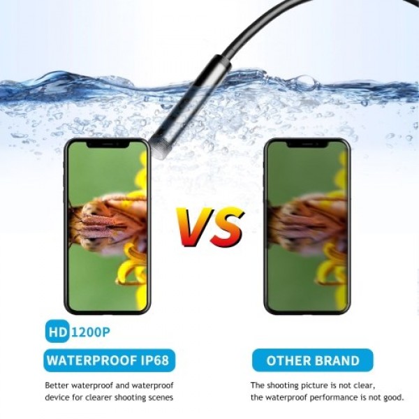 8mm Wireless Endoscope Camera IP68 Waterproof WiFi Inspection 2.0MP HD 8 LED Semi-Rigid Cable Borescope for iPhones iPads Androi