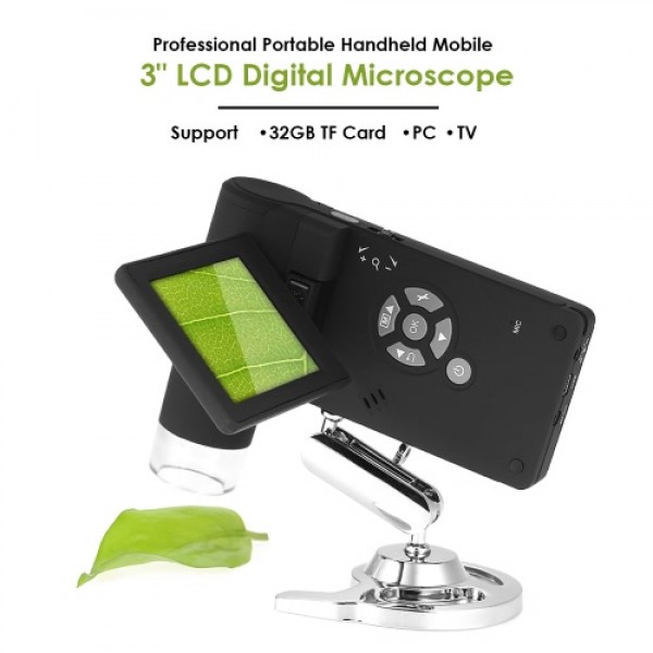 Professional Portable Handheld Mobile 3" LCD Digital Microscope 5M 10-500X up to 1200x By Digital Magnification Photo and Video 