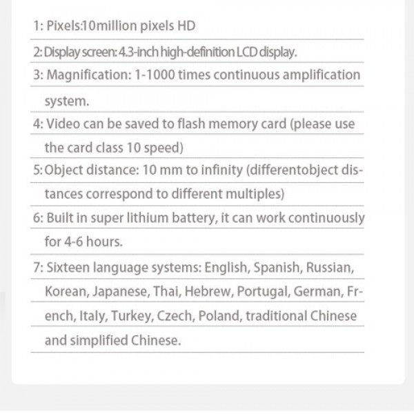 G1000 Digital Electron Microscope 4.3 Inch Large Base LCD Display 10MP 1-1000X Continuous Amplification Magnifier
