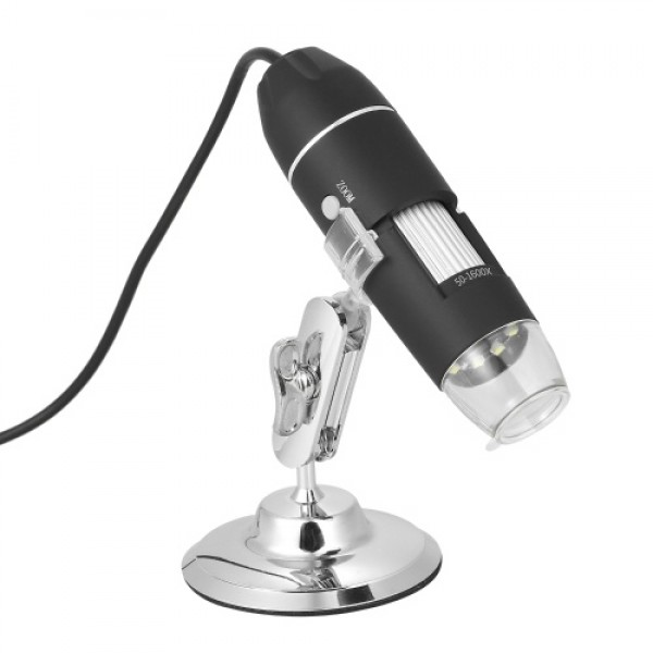 USB Digital Zoom Microscope Magnifier with OTG Function 8-LED Light Magnifying Glass 1600X Magnification with Stand