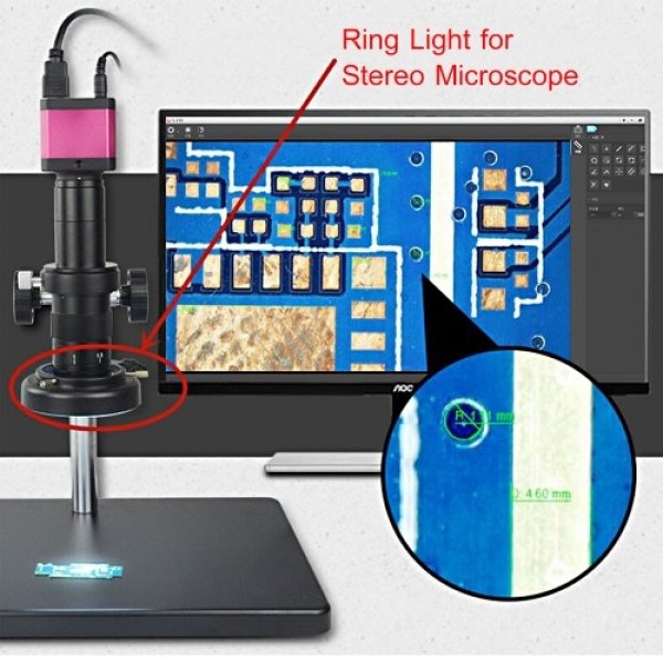 Variable 144 LED Ring Light for Stereo Microscope and Camera Adjustable Illuminator with Dimmer for Stereoscopic Microscope