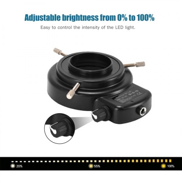 Variable 144 LED Ring Light for Stereo Microscope and Camera Adjustable Illuminator with Dimmer for Stereoscopic Microscope