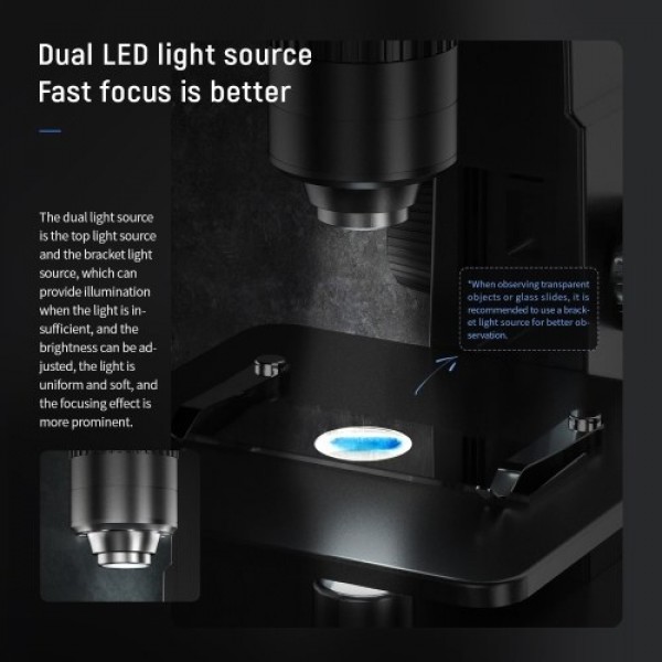 Portable Intelligent Digital Microscope 2000x Magnification Dual Lenses USB Rechargeable 5.0M Pixels High Clear
