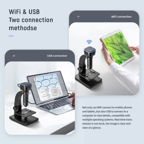Portable Intelligent Digital Microscope 2000x Magnification Dual Lenses USB Rechargeable 5.0M Pixels High Clear