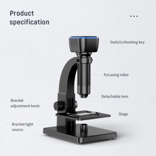 Portable Intelligent Digital Microscope 2000x Magnification Dual Lenses USB Rechargeable 5.0M Pixels High Clear