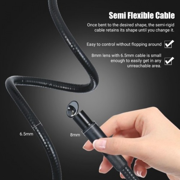 WiFi Industrial Endoscope 1080P HD Digital Borescope IP67 Waterproof Video Inspection Camera 2.78-feet Semi Rigid Snake Camera w