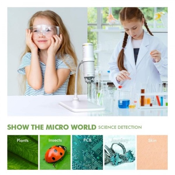 WiFi Digital Microscope HD 1080P Resolution 50 to 1000x Wireless Magnification Endoscope 8 LED Mini Camera with Updated Stand Po