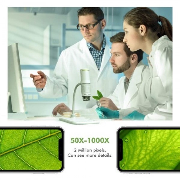 WiFi Digital Microscope HD 1080P Resolution 50 to 1000x Wireless Magnification Endoscope 8 LED Mini Camera with Updated Stand Po