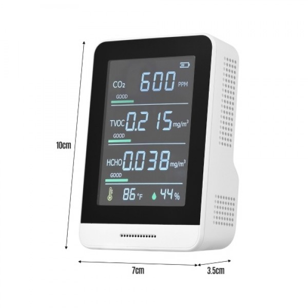 Air Quality Monitor CO2 Detector 5 in 1 IR Accurate Tester for CO2 TVOC HCHO Temperature Relative Humidity Real Time Reading wit