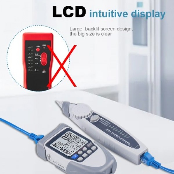 Handheld Portable Network Cable Tester LCD Large Screen Display Digital Wire Trackers Continuity Battery Voltage Polarity Checki