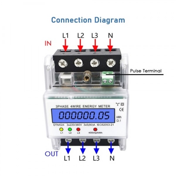 3 Phase 4 Wire Energy Meter 220/380V 5-80A Energy Consumption kWh Meter DIN Rail Installation Digital Electric Power Meter with 