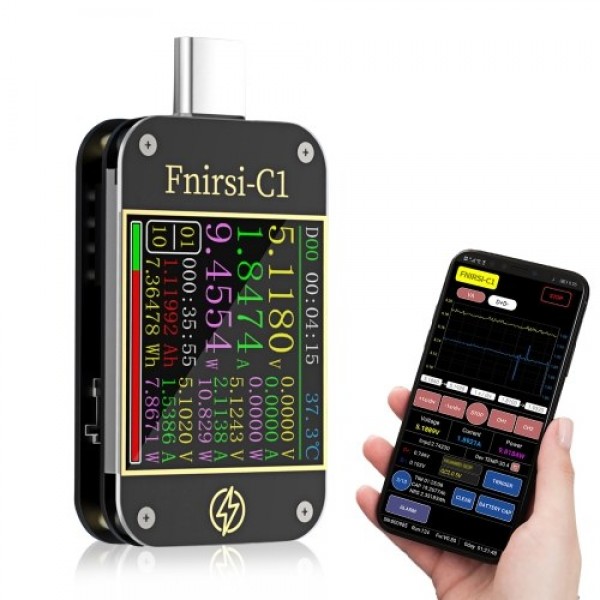 USB Power Meter Tester Type C USB Voltage Meter and Current Tester Multimeter BT Version 1.3 Inch Digital Color TFT Display 0-6.