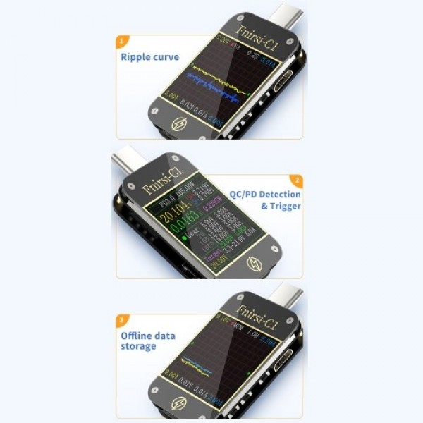 USB Power Meter Tester Type C USB Voltage Meter and Current Tester Multimeter BT Version 1.3 Inch Digital Color TFT Display 0-6.