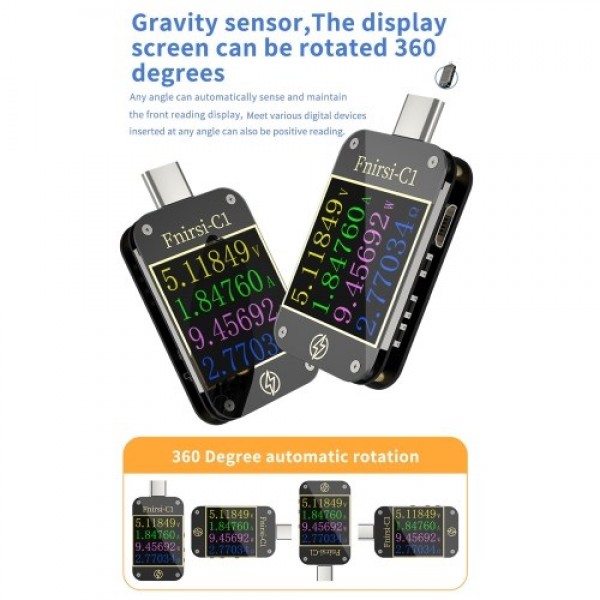 USB Power Meter Tester Type C USB Voltage Meter and Current Tester Multimeter BT Version 1.3 Inch Digital Color TFT Display 0-6.
