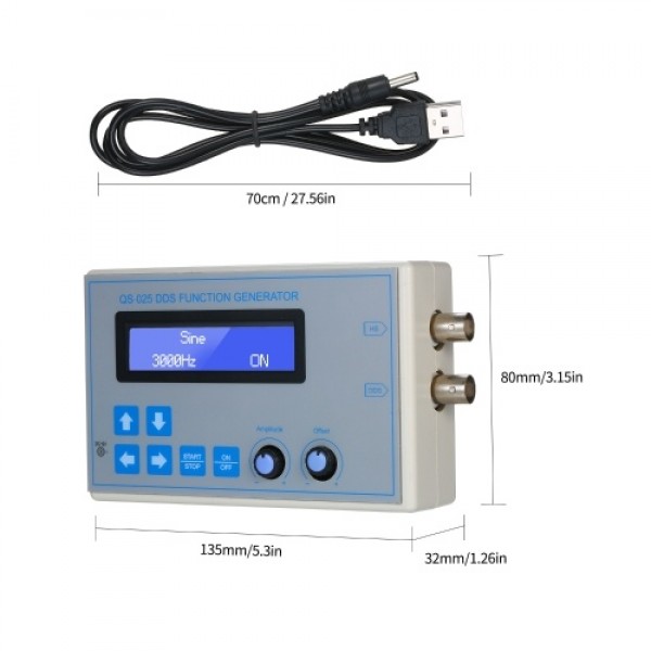 DDS Function Signal Generator Sine Square Triangle Sawtooth Wave Low Frequency LCD Display USB Cable DC9V 1Hz-65534Hz