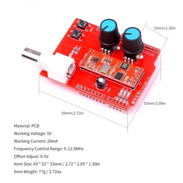 AD9833DDS Signal Generator Arduino Expansion Board 0-12.5MHz Frequency Control Sine/Triangular/Square Output