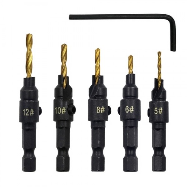 5PCS Countersink Drill Bit Set High Speed Steel wi...