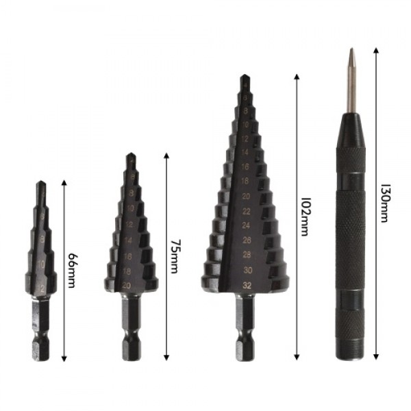 4PCS HSS Cobalt Stepped Drill Bit Set Practical Bl...