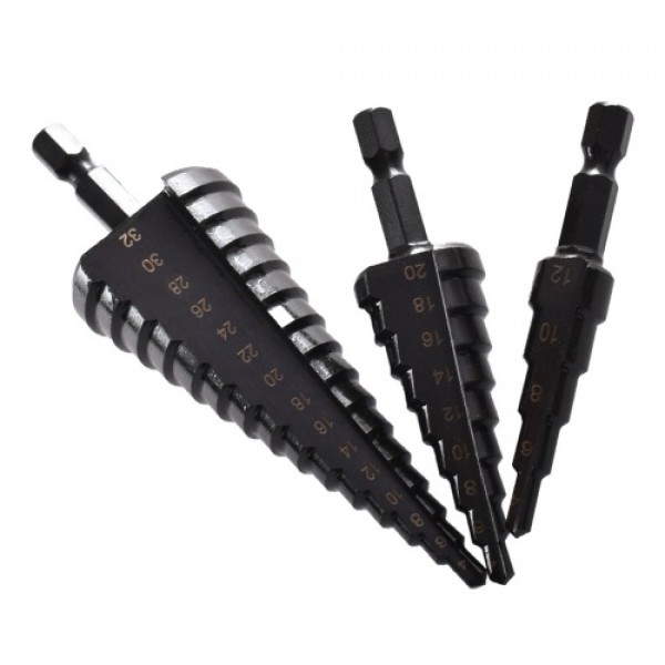 4PCS HSS Cobalt Stepped Drill Bit Set Practical Black Nitride Coated Metal Drilling Bits Kit for Thin Iron/Steel/PVC/Wood Panel
