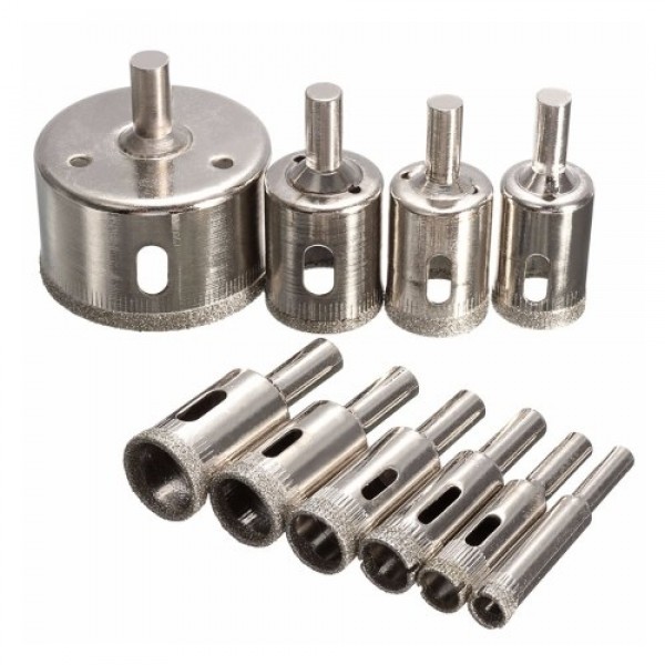 Diamond Drill Bit Set 10Pcs Hole Saw 8-25mm-50mm for Diamond Coating Carbon Steel Glass Ceramics Porcelain Tile Brick Marble