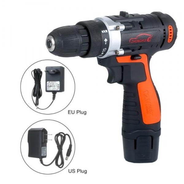 12V Cordless Drill / Driver Kit 1400rpm Variable Speed Polisher Car Buffer Waxer Set with Light Rechargeable Power Screwdriver w