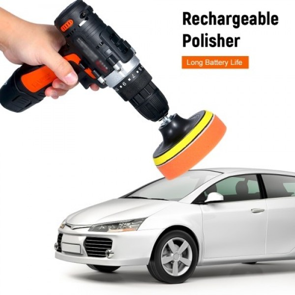 12V Cordless Drill / Driver Kit 1400rpm Variable Speed Polisher Car Buffer Waxer Set with Light Rechargeable Power Screwdriver w