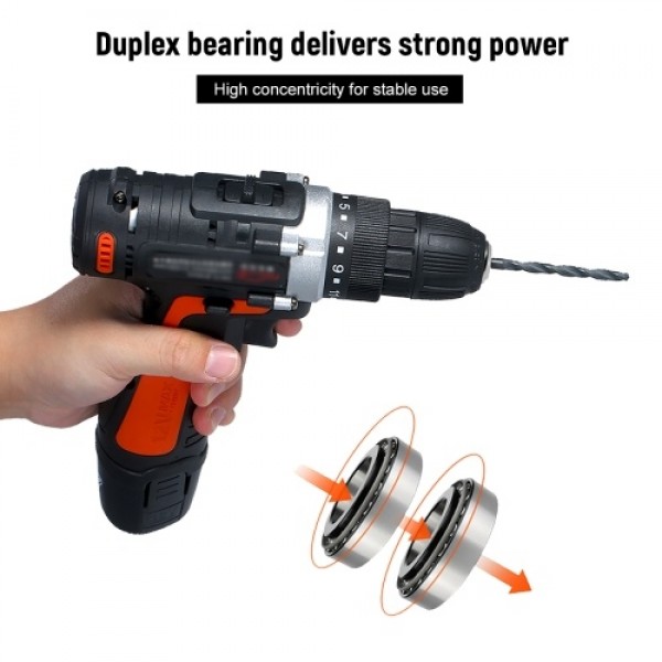 12V Cordless Drill / Driver Kit 1400rpm Variable Speed Polisher Car Buffer Waxer Set with Light Rechargeable Power Screwdriver w