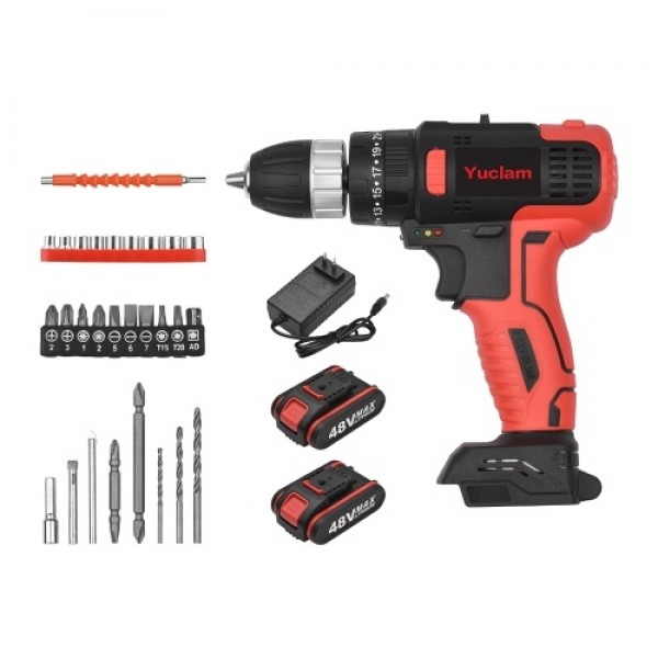 Cordless Screwdriver Yuclam Electric Screwdriver Two-Speed Brushless Impact Drill with LED Light 25 + 1 Torque Flexible Shaft 3/