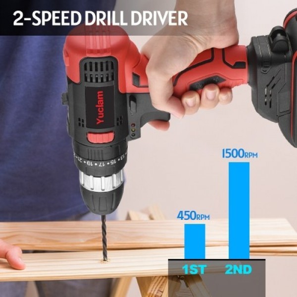Cordless Screwdriver Yuclam Electric Screwdriver Two-Speed Brushless Impact Drill with LED Light 25 + 1 Torque Flexible Shaft 3/