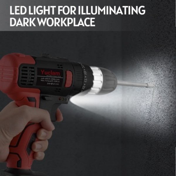 Cordless Screwdriver Yuclam Electric Screwdriver Two-Speed Brushless Impact Drill with LED Light 25 + 1 Torque Flexible Shaft 3/