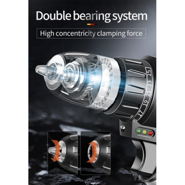 21V Cordless Drill Dirve Kit 2 Speed All Copper Cordless Power Drill with 2x1.5Ah Batteries Fast Charger 15+1 Torque Setting Max