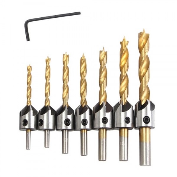 7Pcs Countersink Drill Bits Set with Chamfering Co...