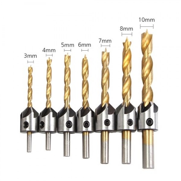 7Pcs Countersink Drill Bits Set with Chamfering Co...