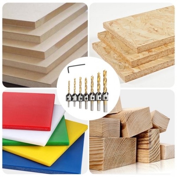 7Pcs Countersink Drill Bits Set with Chamfering Combination Pedestal Hex Key Wrench for Woodworking Carpentry Bit