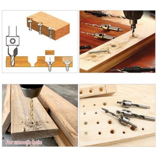 7Pcs Countersink Drill Bits Set with Chamfering Combination Pedestal Hex Key Wrench for Woodworking Carpentry Bit