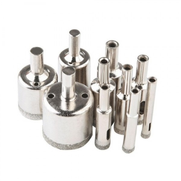 Diamond Drill Bit Set 10Pcs Hole Saw 6-32mm for Diamond Coating Carbon Steel Glass Ceramics Porcelain Tile Brick Marble