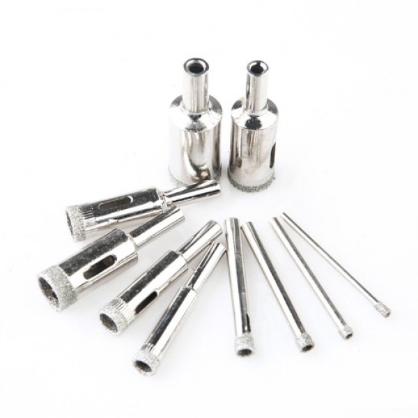 Diamond Drill Bit Set 10Pcs Hole Saw 3-18mm for Di...