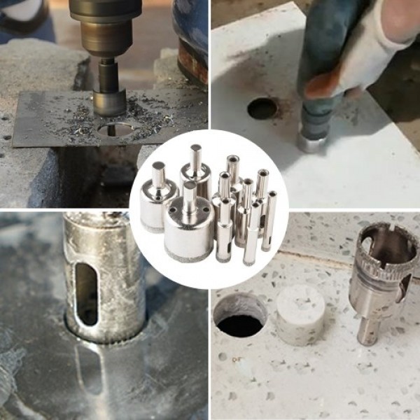 Diamond Drill Bit Set 10Pcs Hole Saw 6-32mm for Diamond Coating Carbon Steel Glass Ceramics Porcelain Tile Brick Marble