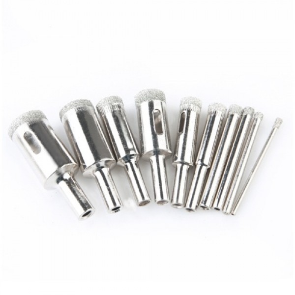Diamond Drill Bit Set 10Pcs Hole Saw 3-18mm for Diamond Coating Carbon Steel Glass Ceramics Porcelain Tile Brick Marble