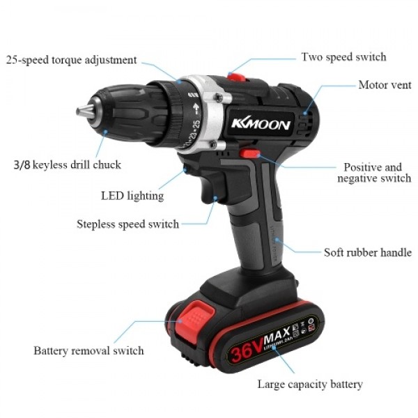 36V Multifunctional Electric Cordless Drill High-power Lithium Battery Wireless Rechargeable Hand Drills Brush Motor Home DIY El