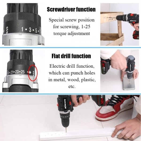 36V Multifunctional Electric Cordless Drill High-power Lithium Battery Wireless Rechargeable Hand Drills Brush Motor Home DIY El